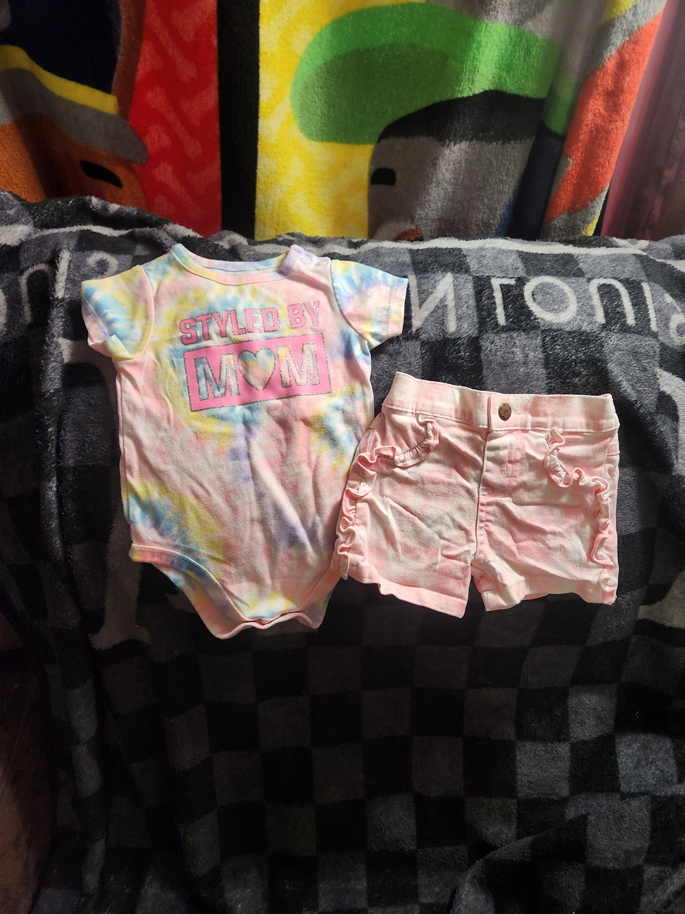 Garanimals Tie-Dye 'Styled by Mom' Bodysuit and Pink Ruffle Shorts